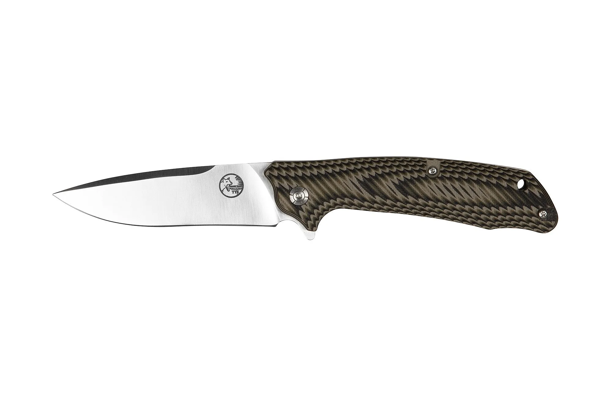 Tassie Tiger Folding Pocket Knife with G10 Handle, 89mm drop point D2 Blade