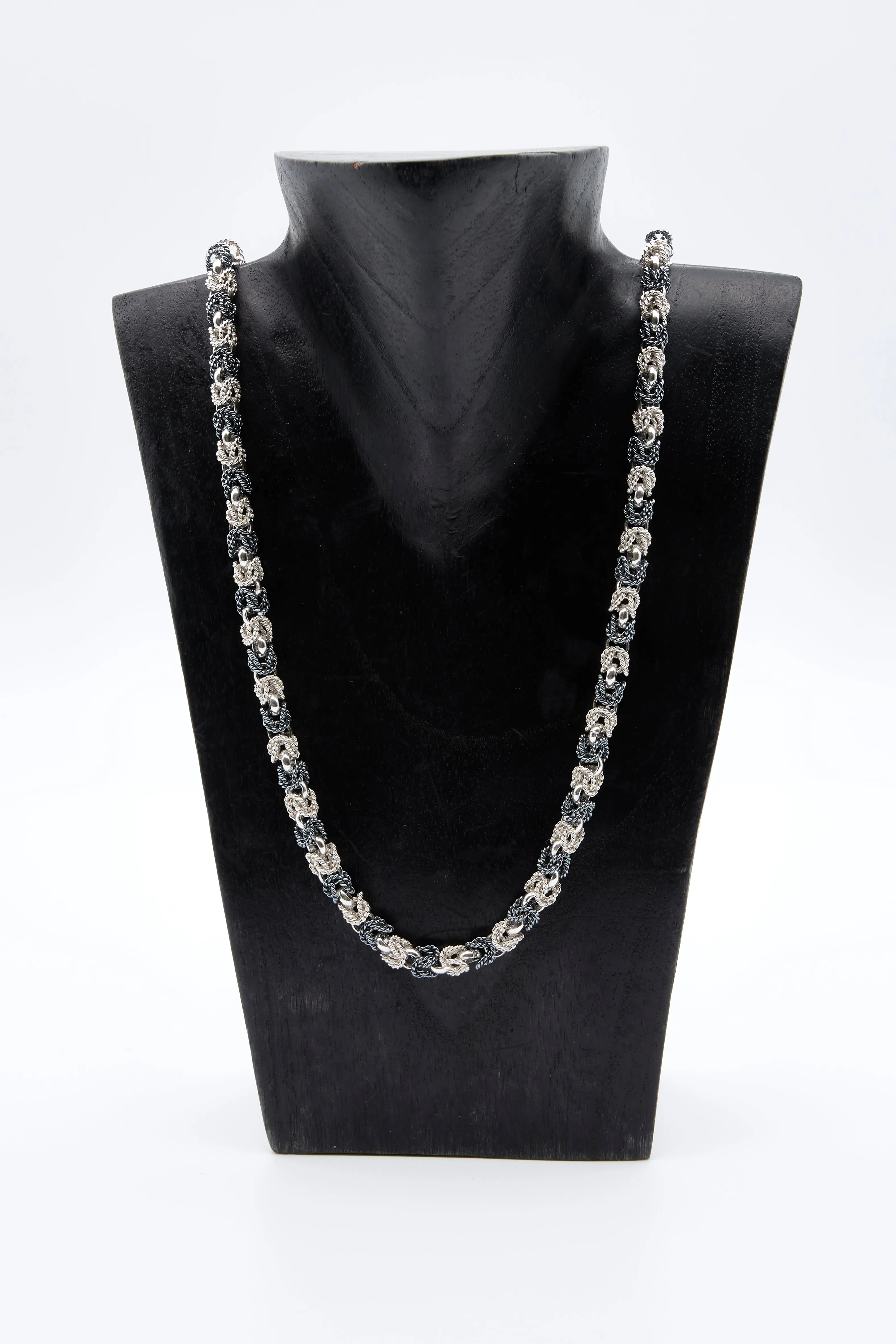 Two Tone Byzantine Set of Sterling Silver Necklace, Bracelet and Earrings