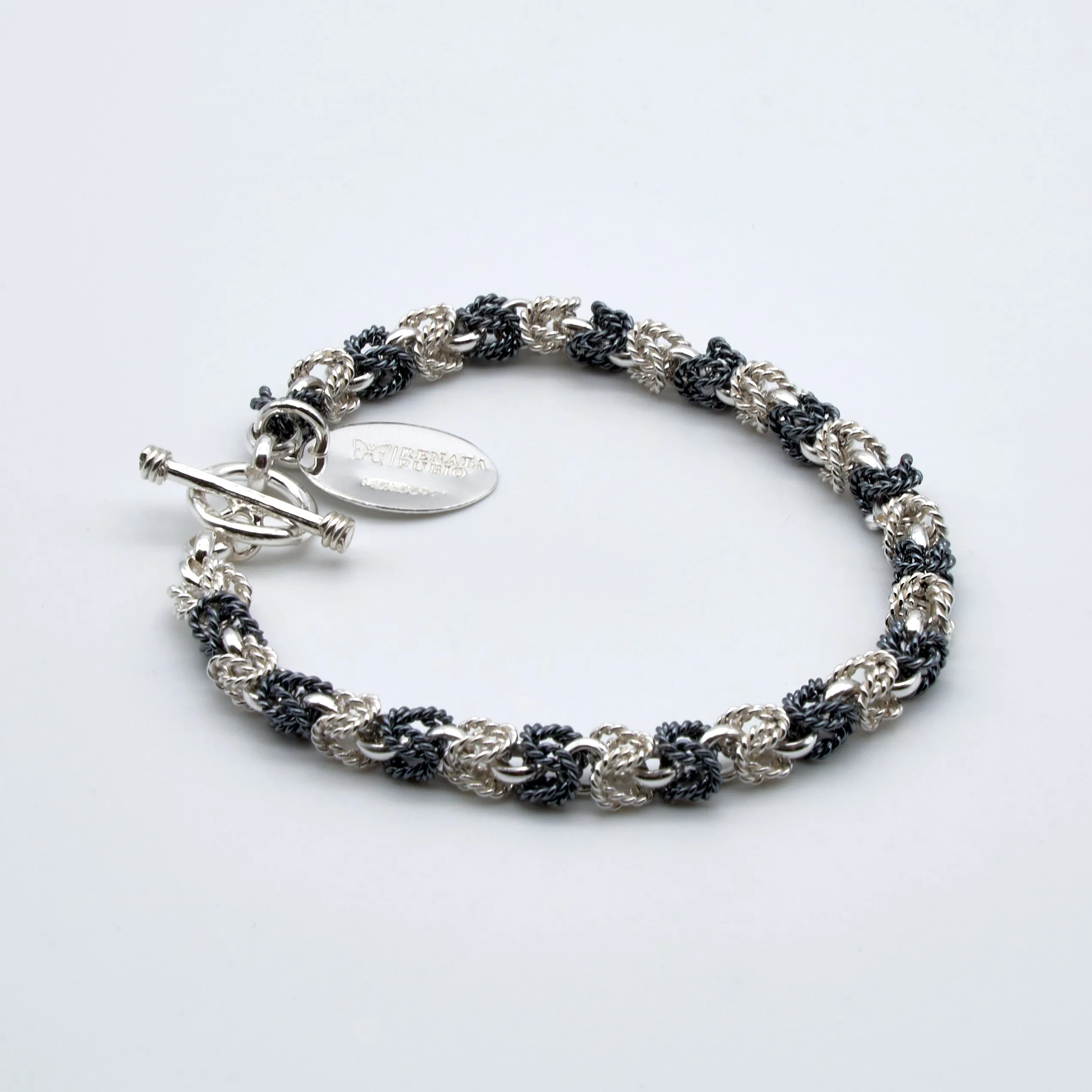 Two Tone Byzantine Set of Sterling Silver Necklace, Bracelet and Earrings