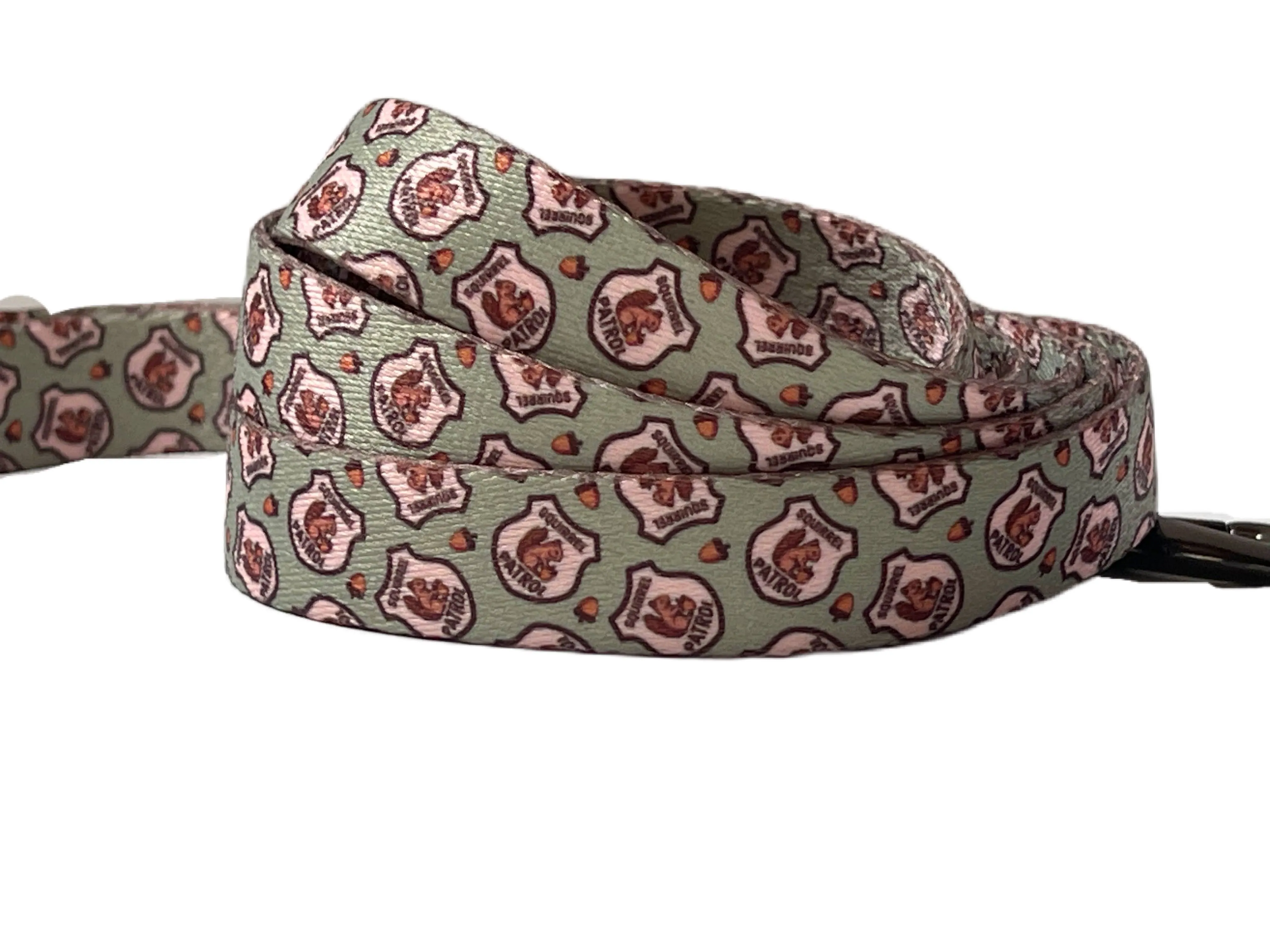Very Vintage Designs - Squirrel Patrol - Green Squirrel Recycled Collar & Leash