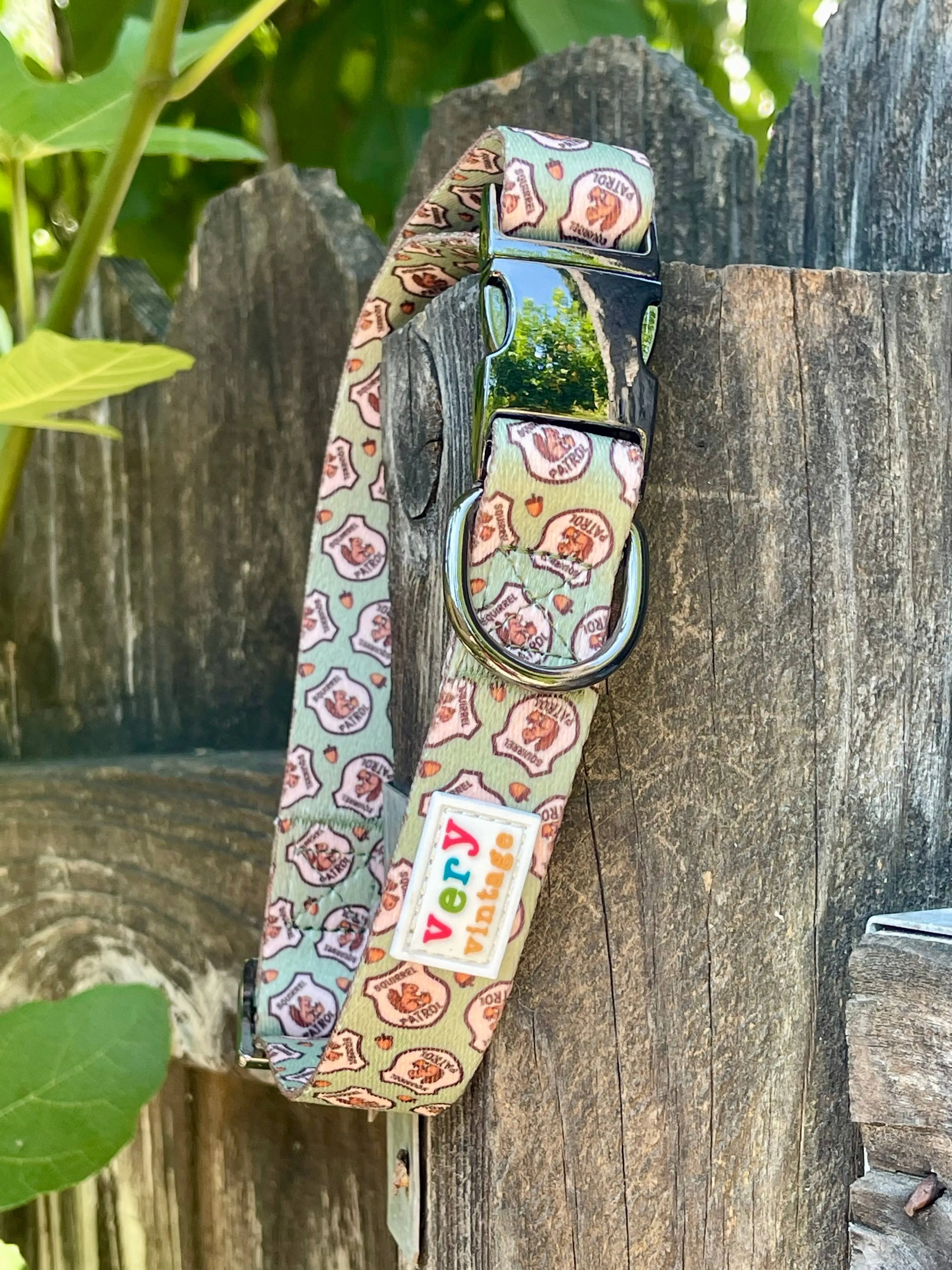 Very Vintage Designs - Squirrel Patrol - Green Squirrel Recycled Collar & Leash