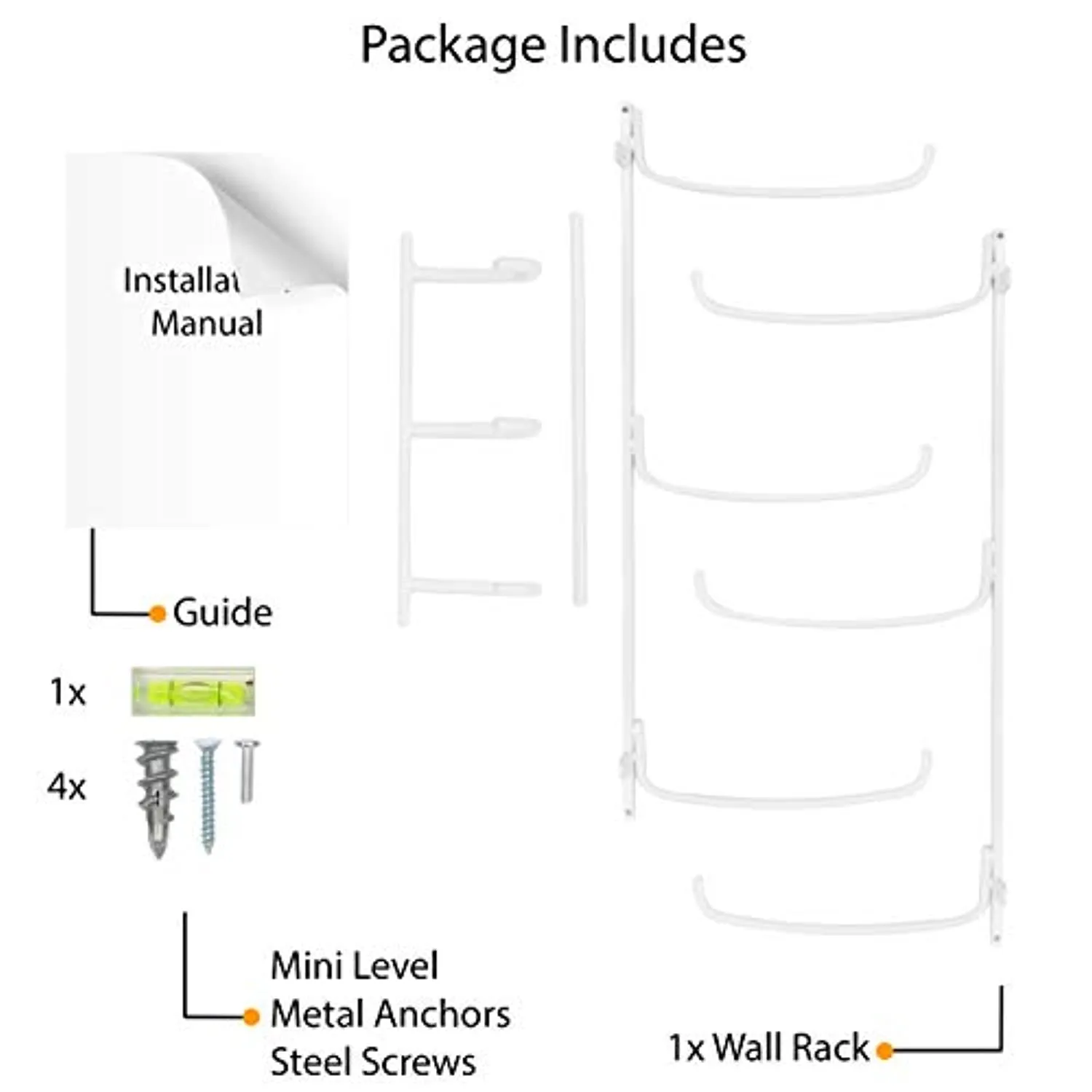 Wallniture Guru Wall Mount Yoga Mat Foam Roller and Towel Rack with 3 Hooks for Hanging Yoga Strap and Resistance Bands, 3-Sectional Metal