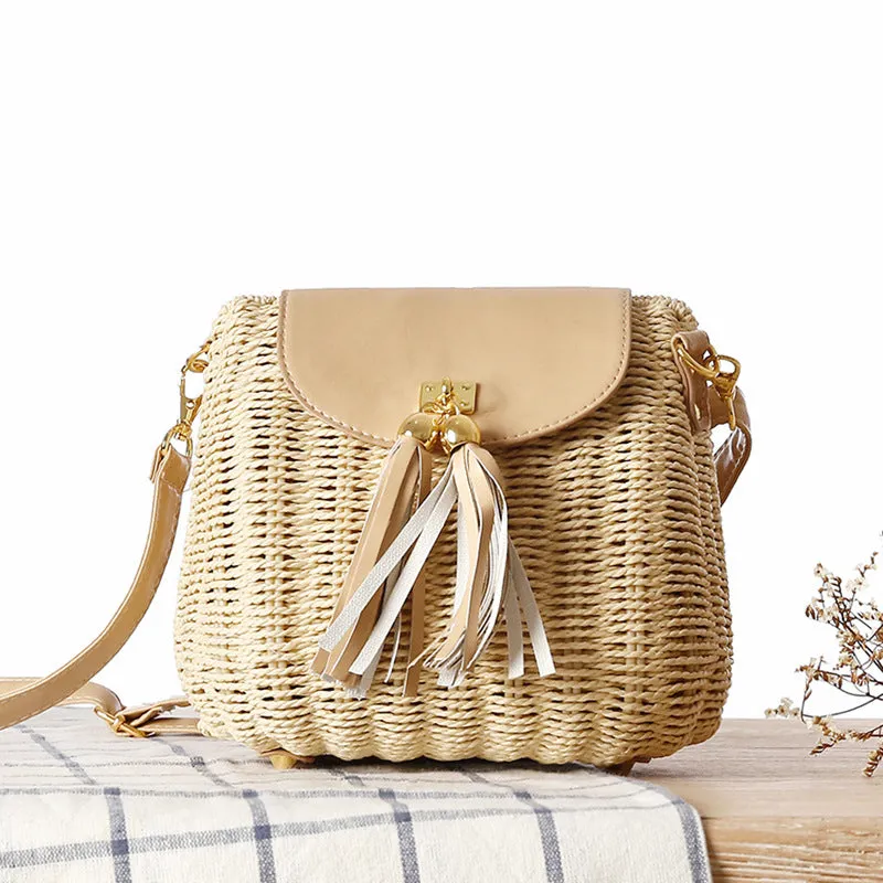 Women's Rattan Weave Fresh Straw Beach Vacation Crossbody Bags