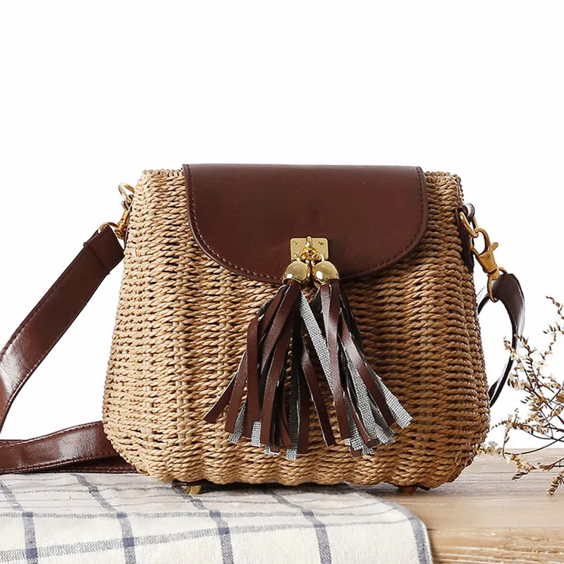 Women's Rattan Weave Fresh Straw Beach Vacation Crossbody Bags
