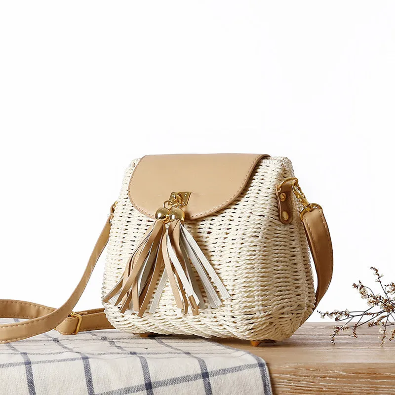 Women's Rattan Weave Fresh Straw Beach Vacation Crossbody Bags