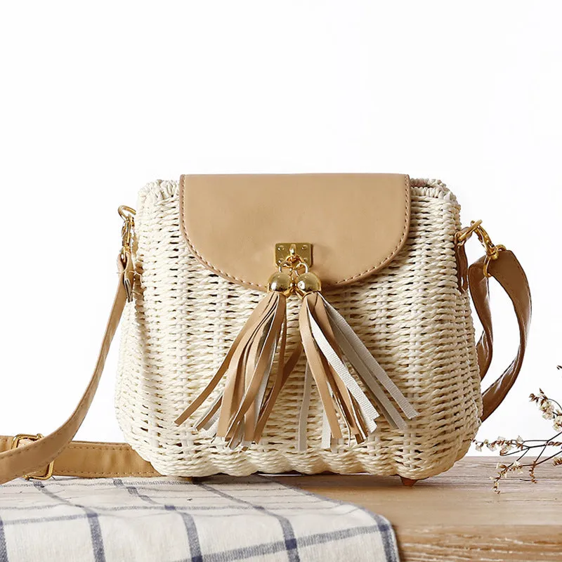 Women's Rattan Weave Fresh Straw Beach Vacation Crossbody Bags
