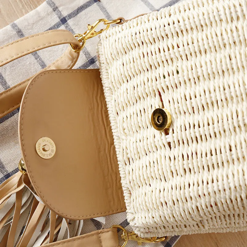 Women's Rattan Weave Fresh Straw Beach Vacation Crossbody Bags
