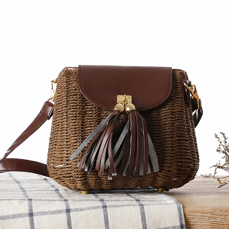 Women's Rattan Weave Fresh Straw Beach Vacation Crossbody Bags